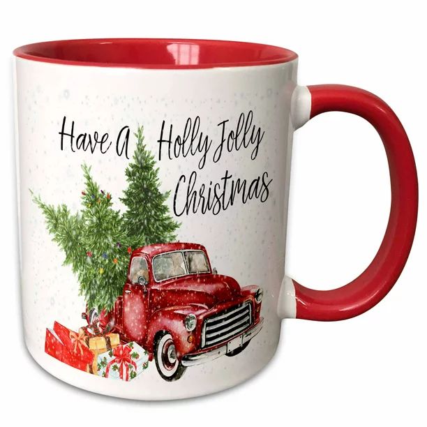 3dRose Have A Holly Jolly Christmas Red Truck With Christmas Trees - Two Tone Red Mug, 11-ounce -... | Walmart (US)