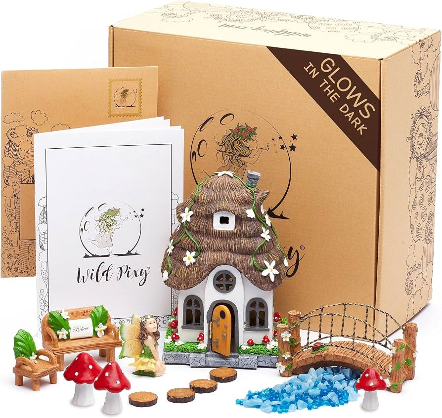 WILD PIXY Fairy Garden Kit - Glow in The Dark Fairy Garden Accessories Set, 7.1" Fairy House with... | Amazon (US)