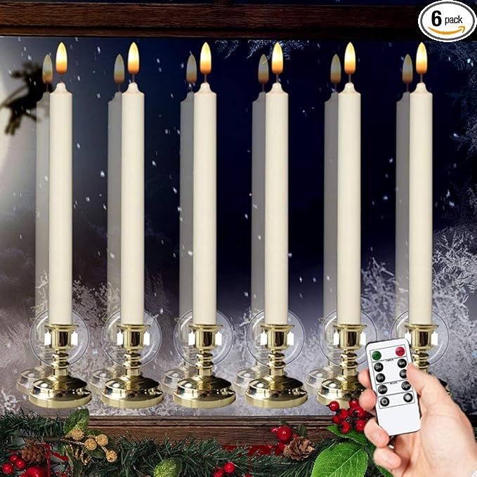 Flameless Window Candles with Timer & Remote, 10" Battery Operated 3D Wick LED Flickering Window ... | Amazon (US)