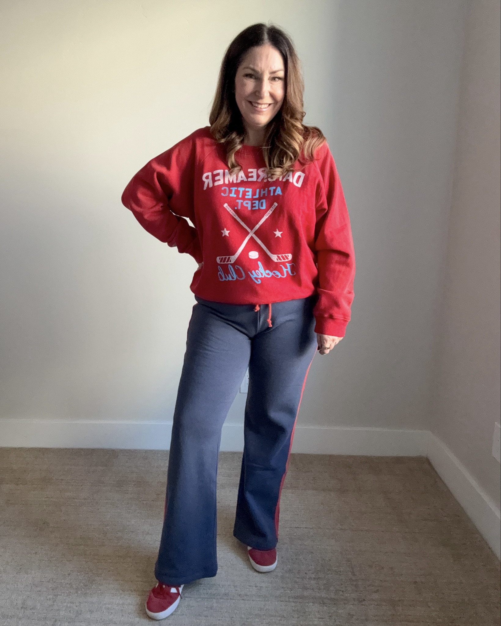 Festive Evereve Winter Lounge Outfit | Pants run tight in the thighs | Wearing L in both  

 

#LTKSeasonal #LTKOver40 #LTKMidsize