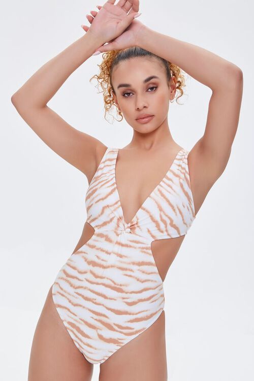 Tiger-Striped One-Piece Swimsuit | Forever 21 (US)