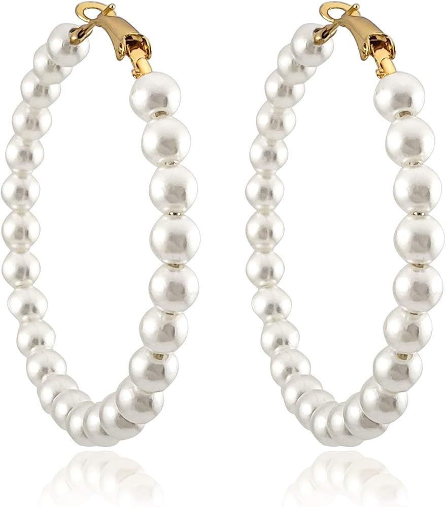 Pearl Hoop Earrings for Women Fashion Dangle Hypoallergenic Layer Earrings Drop Dangle Earrings Gift | Amazon (US)