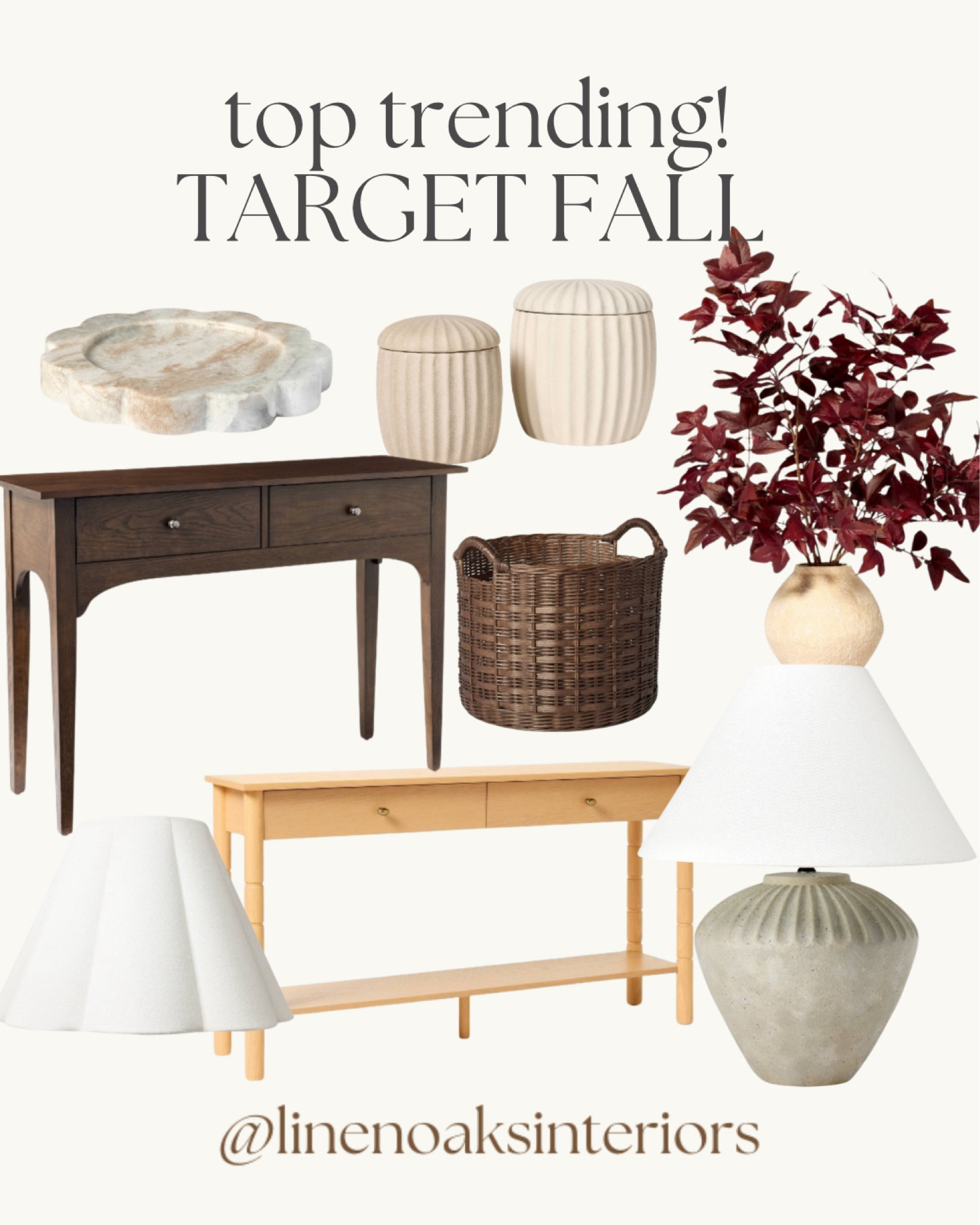 Target top trending! These will be selling out!! 

Target fall- fall decor- fall home- studio McGee target fall
Lamps- console table- decor - stems- lamp shade- canisters 

#LTKSeasonal #LTKHome #LTKFindsUnder50