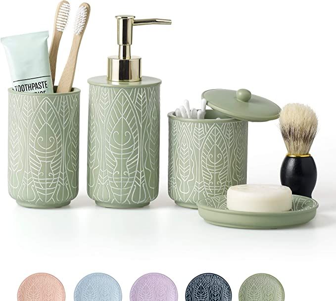 VIRTUNE Premium Pastel Green Bathroom Accessories Set. Green Bathroom Set. Boho Bathroom Decor. A... | Amazon (US)
