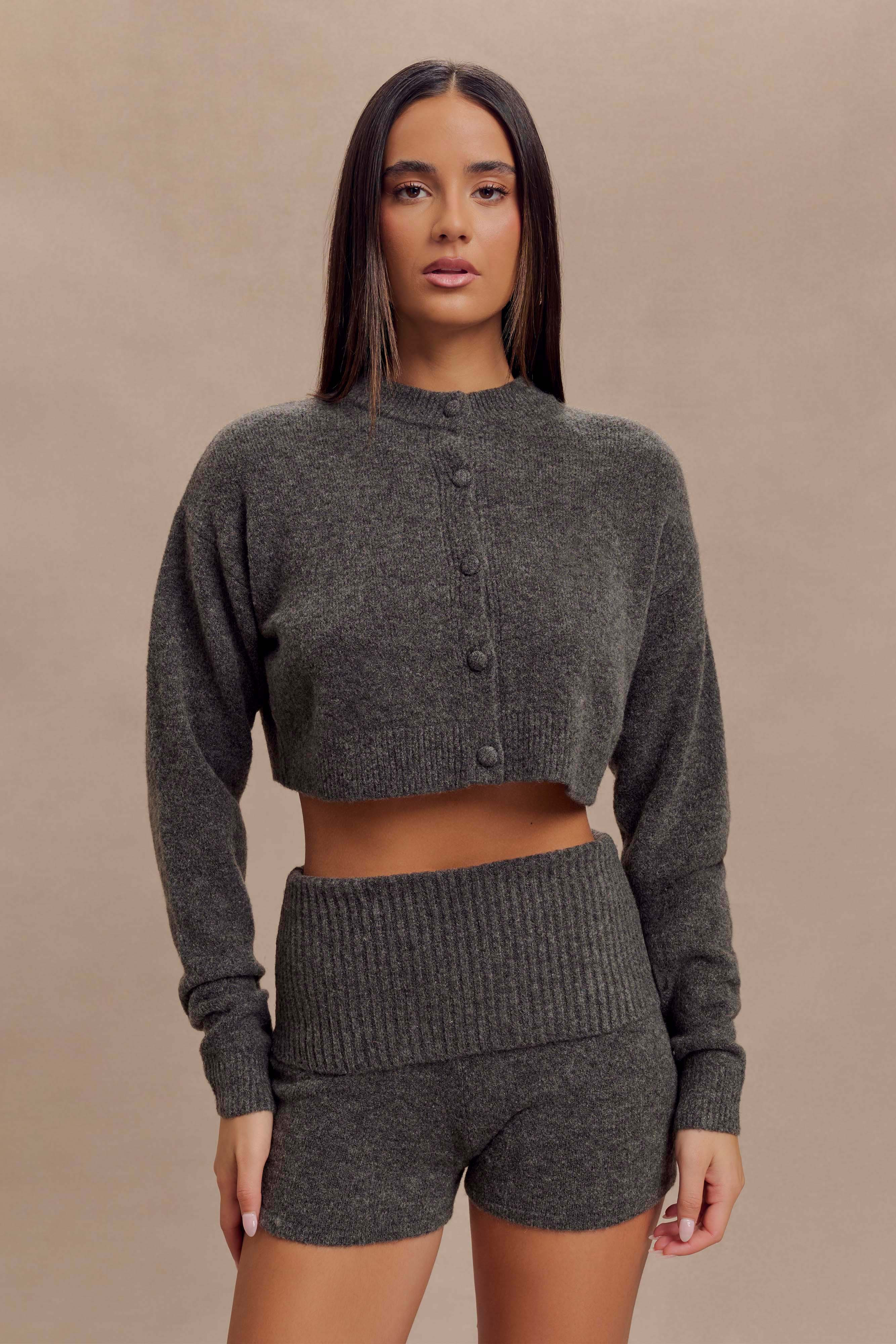 Aubrey Knit Shorts - Charcoal Marle | MESHKI US