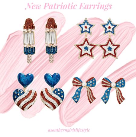 New right at $18 BaubleBar Patriotic Jewelry! 

Red, White & Blue Enamel Popsicle Drop Earrings, Two Star Drop Earrings, American Flag Double Heart Drop Earrings & American Flag Bow Earrings

Two-Piece American Flag Heart Bracelet Set & Two-Piece Heart Station Chain Bracelet Set 

Summer Outfit. 4th of July. July 4th. Americana  

#LTKStyleTip #LTKFindsUnder50 #LTKSeasonal