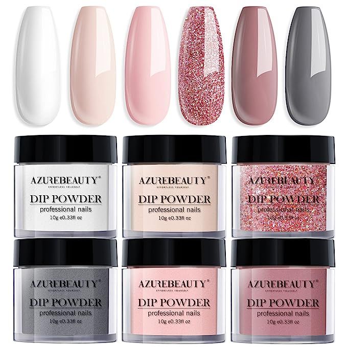 AZUREBEAUTY Dip Powder Nail Set, 6 Colors Classic Nude Collection Skin Tone Glitter Pastel Dippin... | Amazon (US)