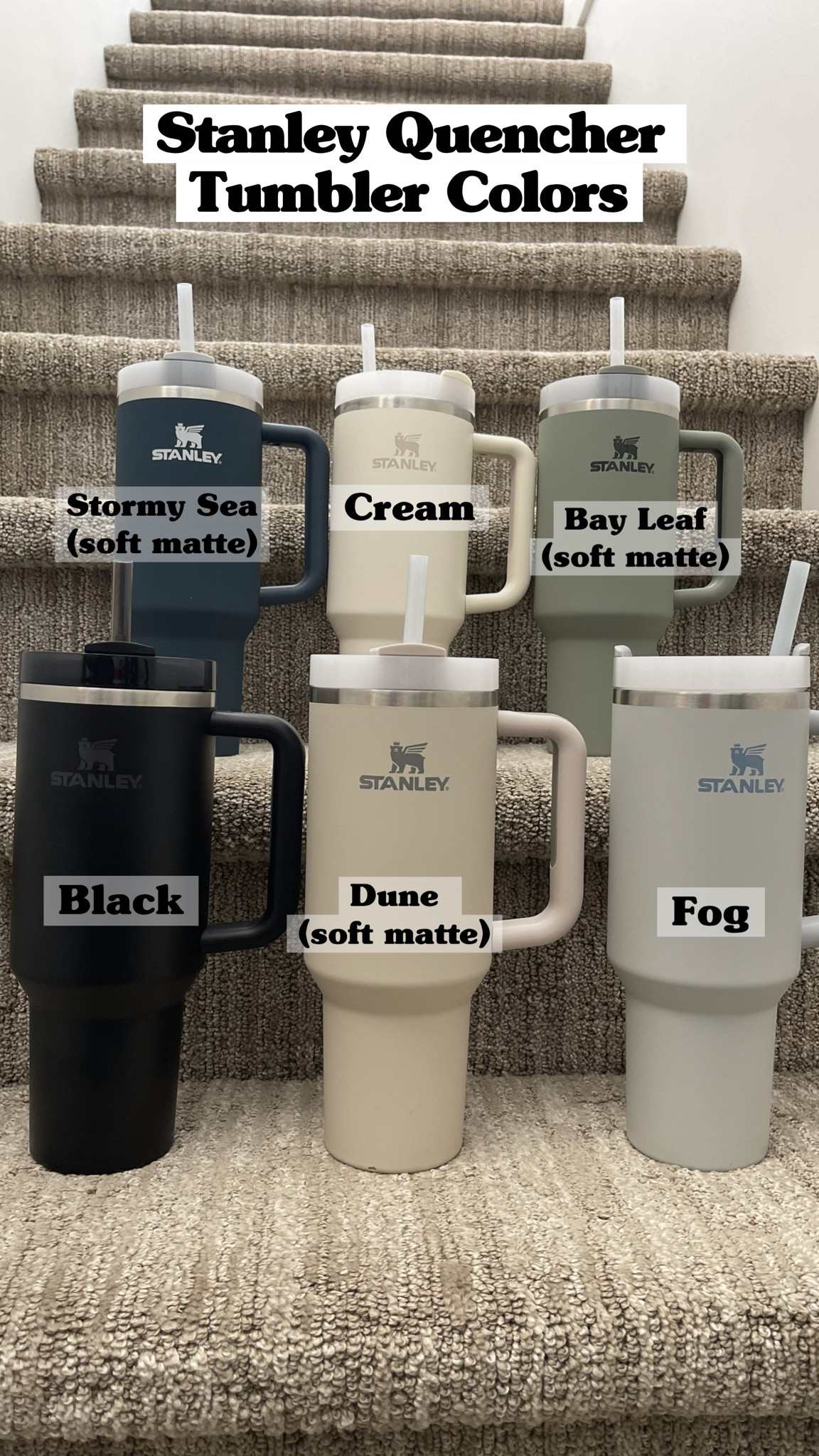 🥤#stanleypartner If you’re in the market for a Stanley Quencher Tumbler, here are some of the colors in real life. I always find it easer to make a decision when I can see real life photos. 

From left to right and top to bottom: Stormy Sea, Cream, Bay Leaf, Black, Dune, and Fog.  These are all the 40oz size and there is no filter on this photo. Happy hydration! 

#StanleyQuencher, #HydrationSolution, #Drinkware, #VacuumInsulated, #ThirstQuencher, #OutdoorGear, #HikingEssentials, #CampingGear, #SportsBottle, #WaterBottle, #TravelEssentials, #OnTheGoHydration, #StayHydrated, #HydrationGoals, #HealthyLifestyle, #FitnessMotivation, #AdventureReady, #HydrationIsKey, #StayActive, #DrinkMoreWater Stanley Quencher, Insulated water bottle, Vacuum insulated, Stainless steel water bottle, Hydration solution, Outdoor gear, Hiking essentials, Camping gear, Sports bottle, Water bottle, Travel essentials, On-the-go hydration, Stay hydrated, Hydration goals, Healthy lifestyle, Fitness motivation, Adventure ready, Drinkware, Thirst quencher, Drink more water 

#LTKunder100 #LTKSeasonal #LTKFitness