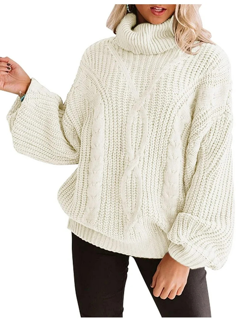 Fantaslook Turtleneck Sweater Women Chunky Cable Knit Oversized Sweaters Batwing Sleeve Pullover ... | Walmart (US)
