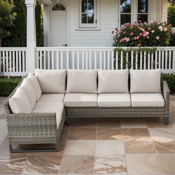 Nazime 105.1" Wide Outdoor Wicker Patio Sectional with Cushions | Wayfair North America