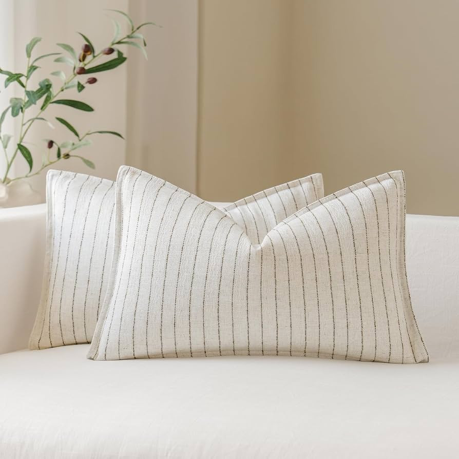 MOROCO Linen Striped Throw Pillow Covers 12x20 Set of 2, Brown | Amazon (US)