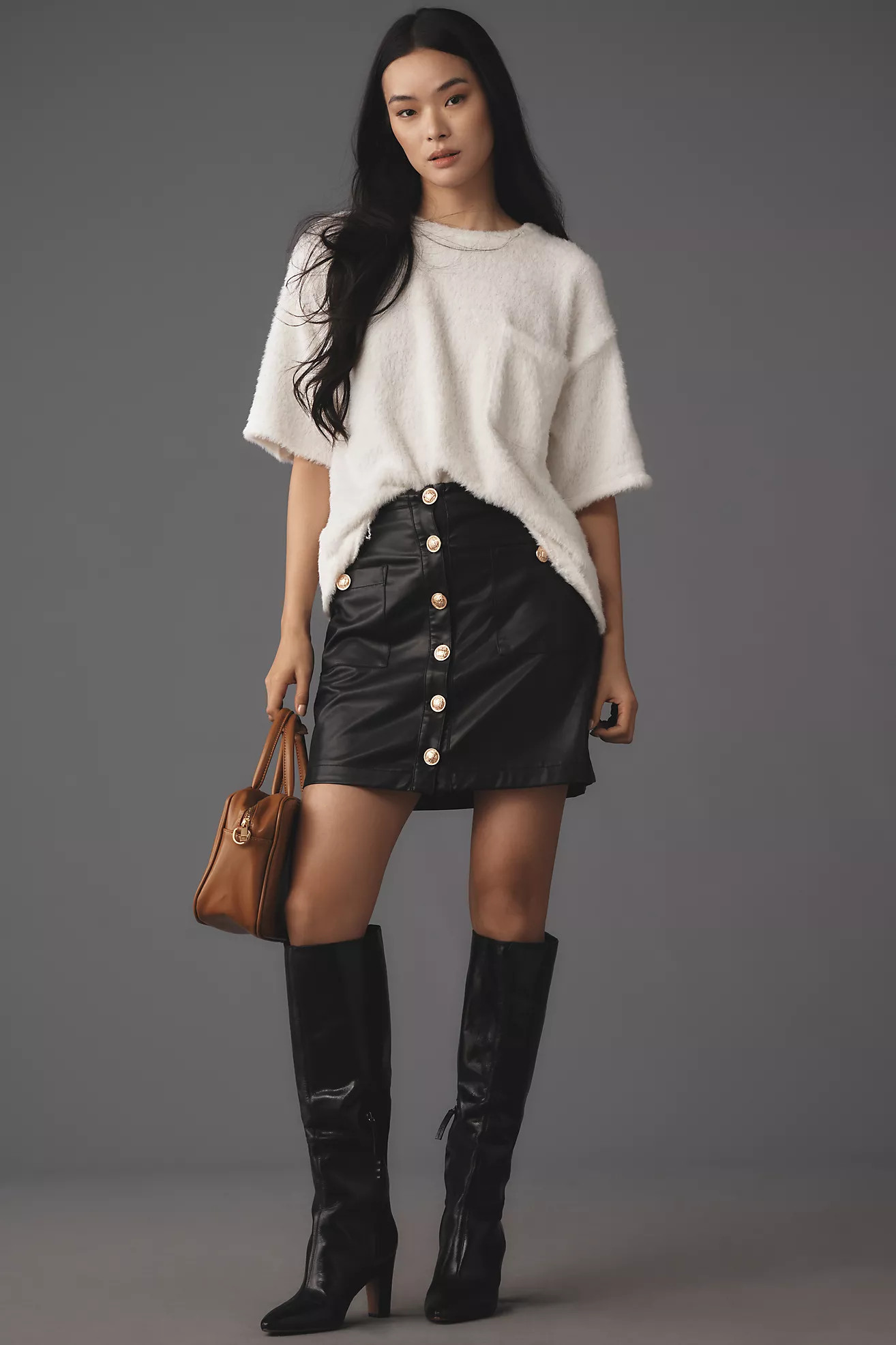 Stellah Faux-Leather Button-Front Mini Skirt | Anthropologie (US)