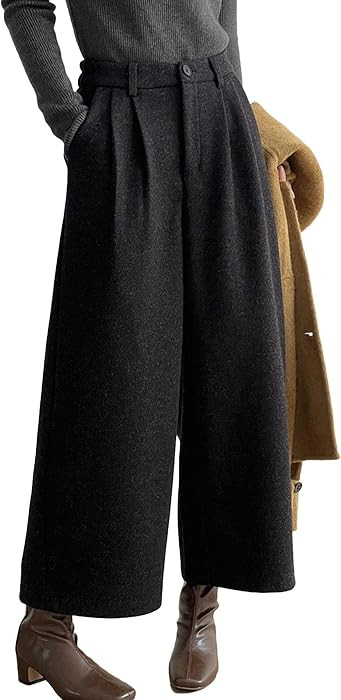 SOMTHRON Women's Fall Winter Wool Culottes Elastic High Waisted Loose Wide Leg Capri Cropped Pala... | Amazon (US)