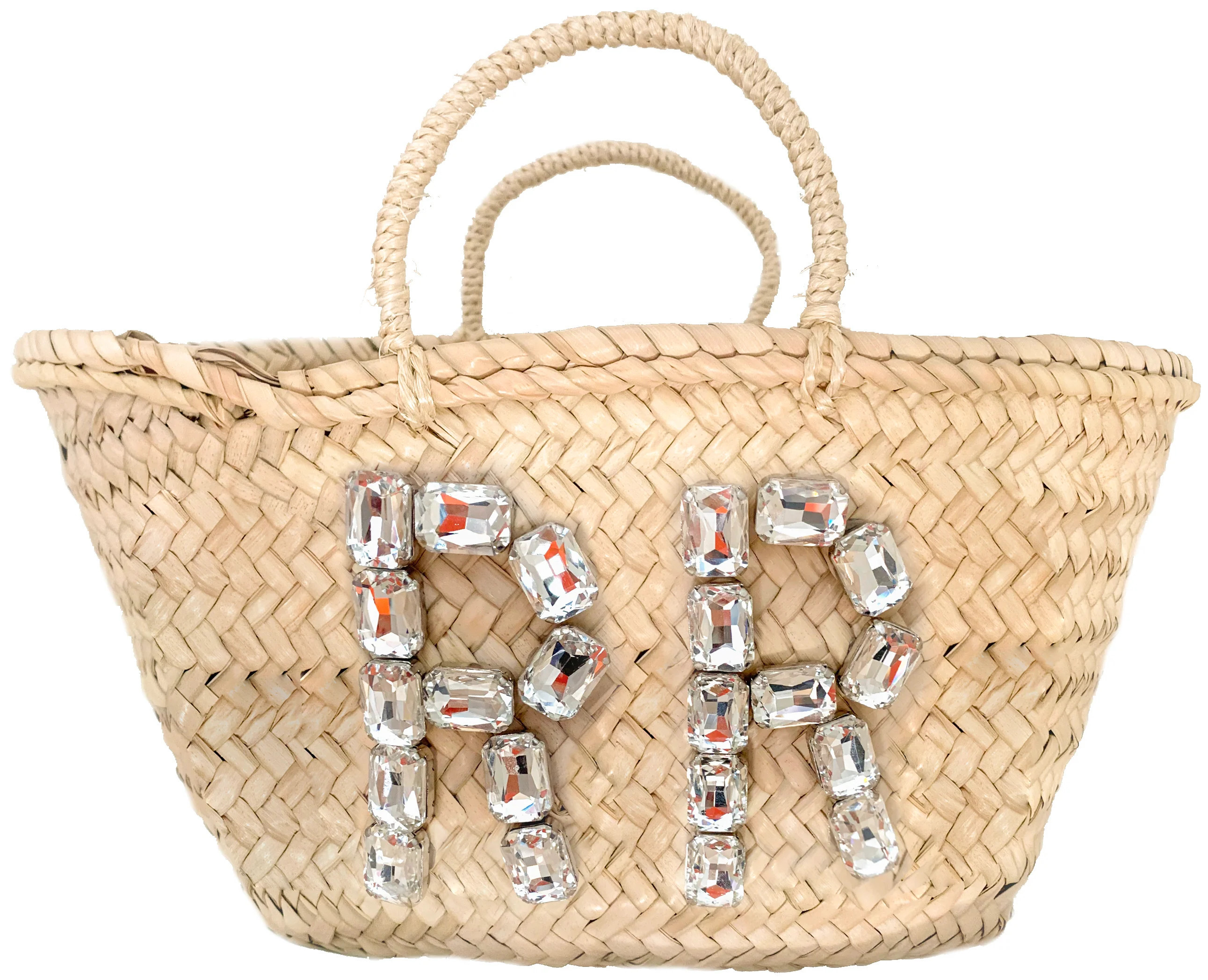 Glass Crystal Monogram Straw Market Bag- 2 Letters | Rebecca de Ravenel