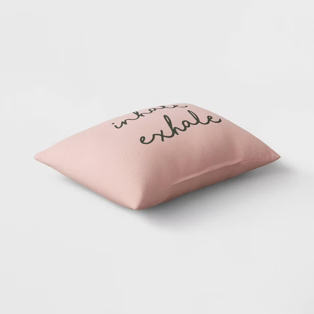 'Inhale Exhale' Lumbar Throw Pillow Light Pink/Dark Green - Room Essentials™ | Target