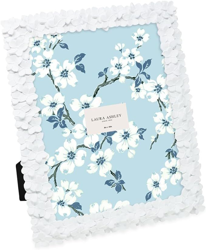 Laura Ashley 8x10 White Flower Textured Hand-Crafted Resin Picture Frame w/Easel & Hook for Table... | Amazon (US)
