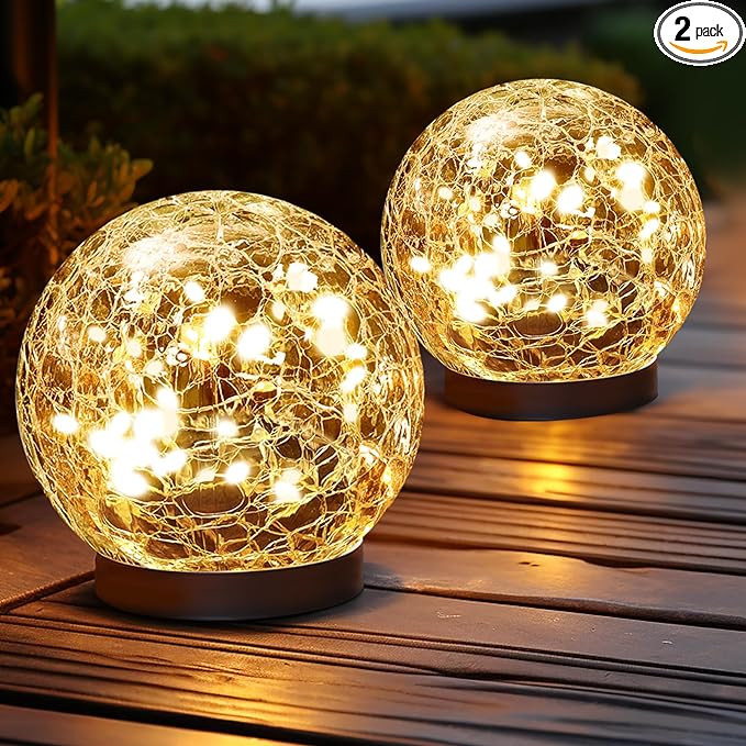 Solar Globe Lights Outdoor Waterproof-Solar Balls Garden-Cracked Glass Ball Solar Lights Outdoor-... | Amazon (US)