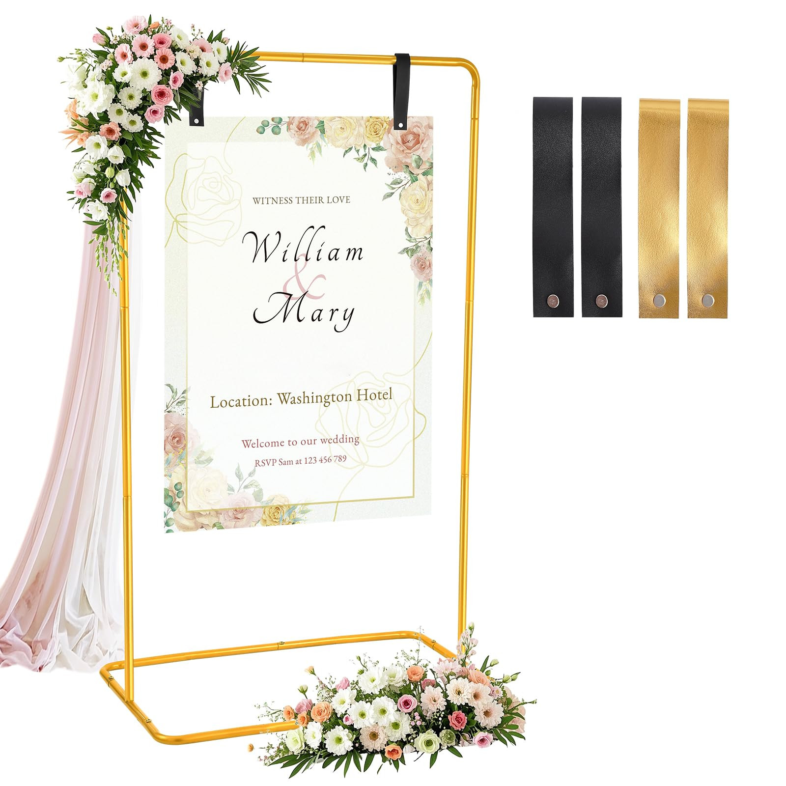 Wedding Welcome Sign Holder Personalized, Gold Welcome to Our Wedding Hanging Sign Holder with Le... | Amazon (US)