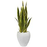 Nearly Natural 33” Sansevieria Artificial White Planter Silk Plants, Green | Amazon (US)