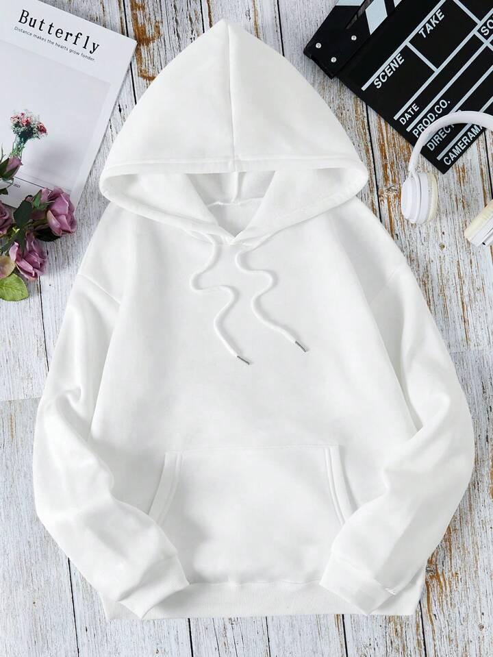 Slogan & Clover Print Hooded Drop Shoulder Sweatshirt | SHEIN