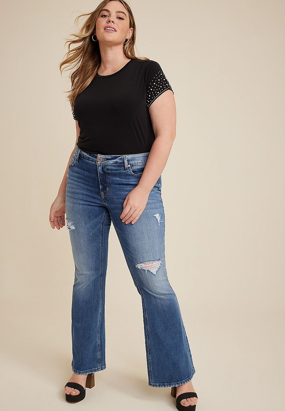 Plus Size edgely™ Mid Rise Ripped Flare Jean | Maurices