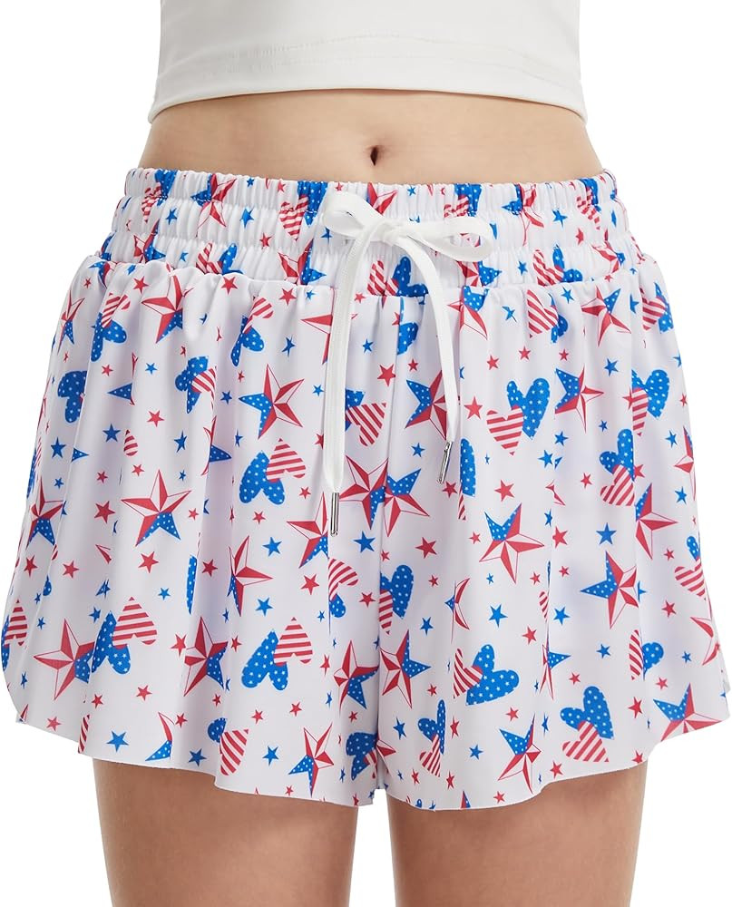 Girls Flowy Shorts Butterfly Shorts for Kids with Pocket 2-in-1 Athletic Shorts Running Shorts fo... | Amazon (US)