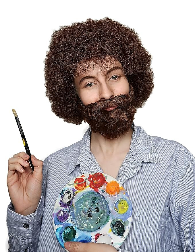 ALLAURA 80's Painter Boss Ross Wig & Beard | 100% Realistic Curly Brown Afro Costume Wig for Men,... | Amazon (US)