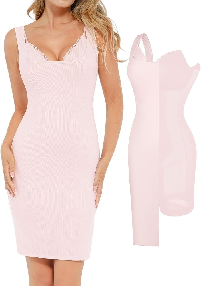 Popilush Cocktail Dresses for Women - Lace Layered Bra Summer Modal Midi Shapewear Dress Casual P... | Amazon (US)