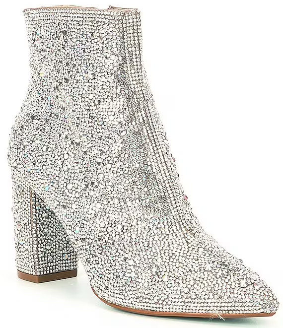 Blue by Betsey Johnson Cady Rhinestone Embellished Block Heel Booties | Dillards