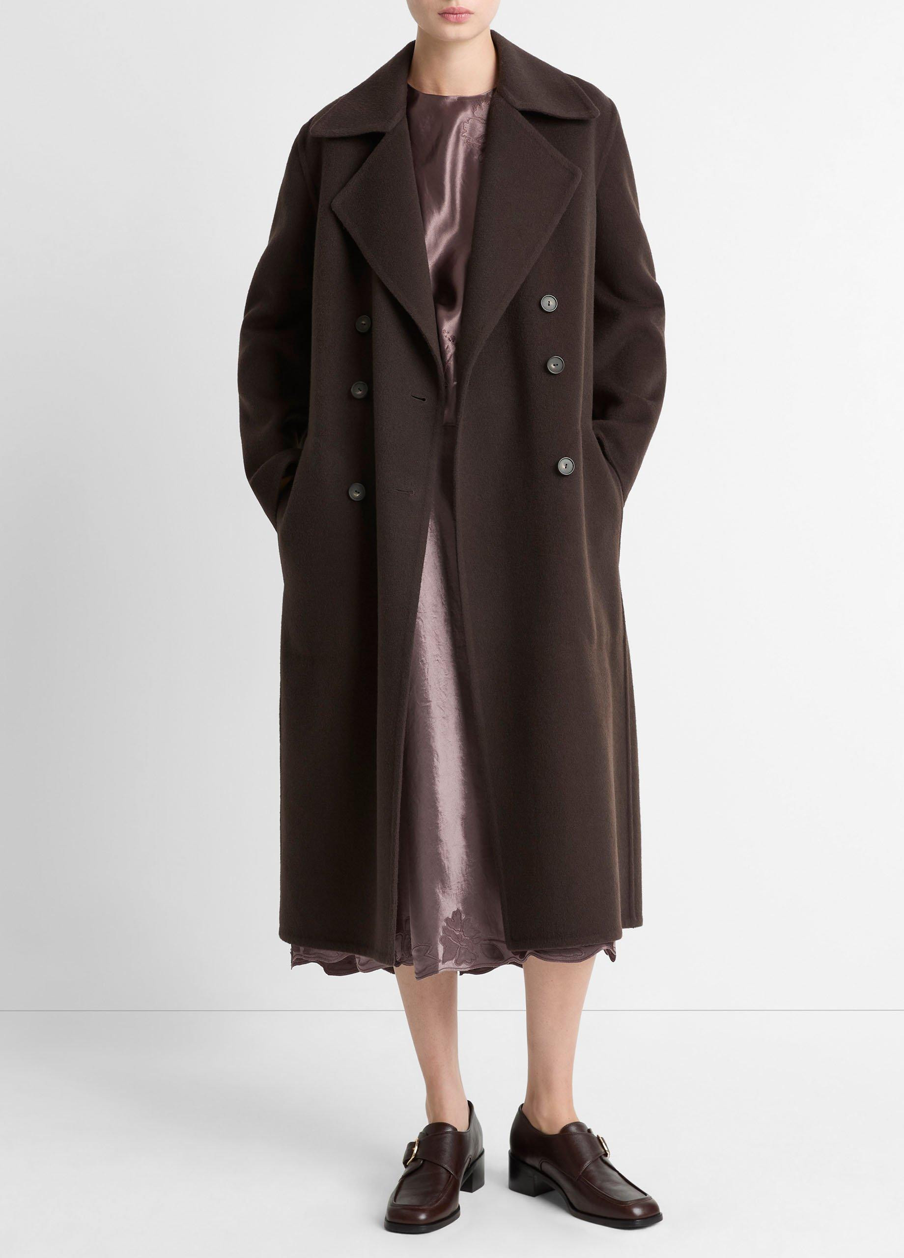 Women's Wool-Blend Double-Breasted Long Coat, Deep Espresso, Size XXS Vince | Vince LLC