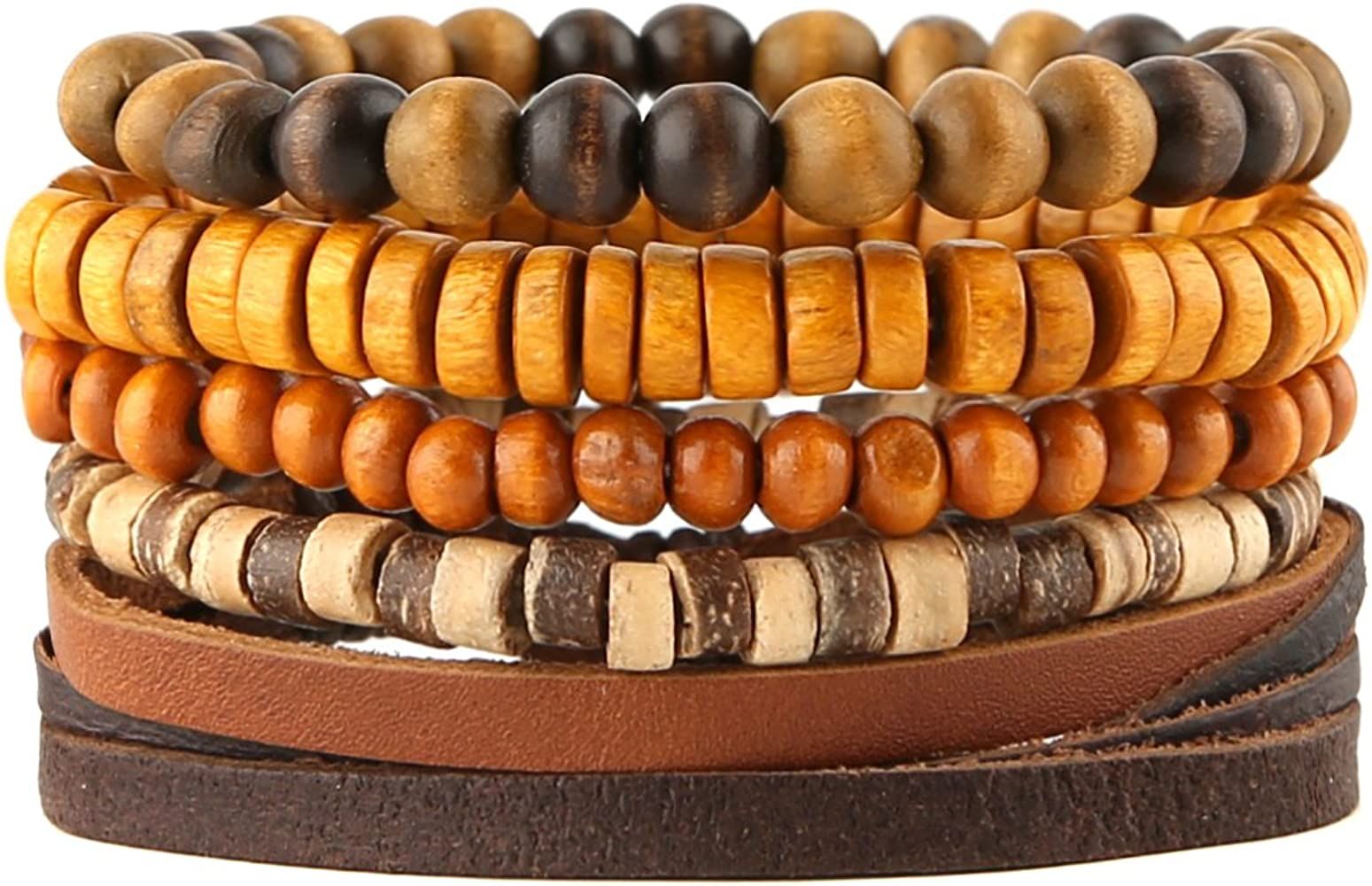 HZMAN Wrap Bracelets Men Women, Hemp Cords Wood Beads Ethnic Tribal Bracelets, Leather Wristbands | Amazon (US)