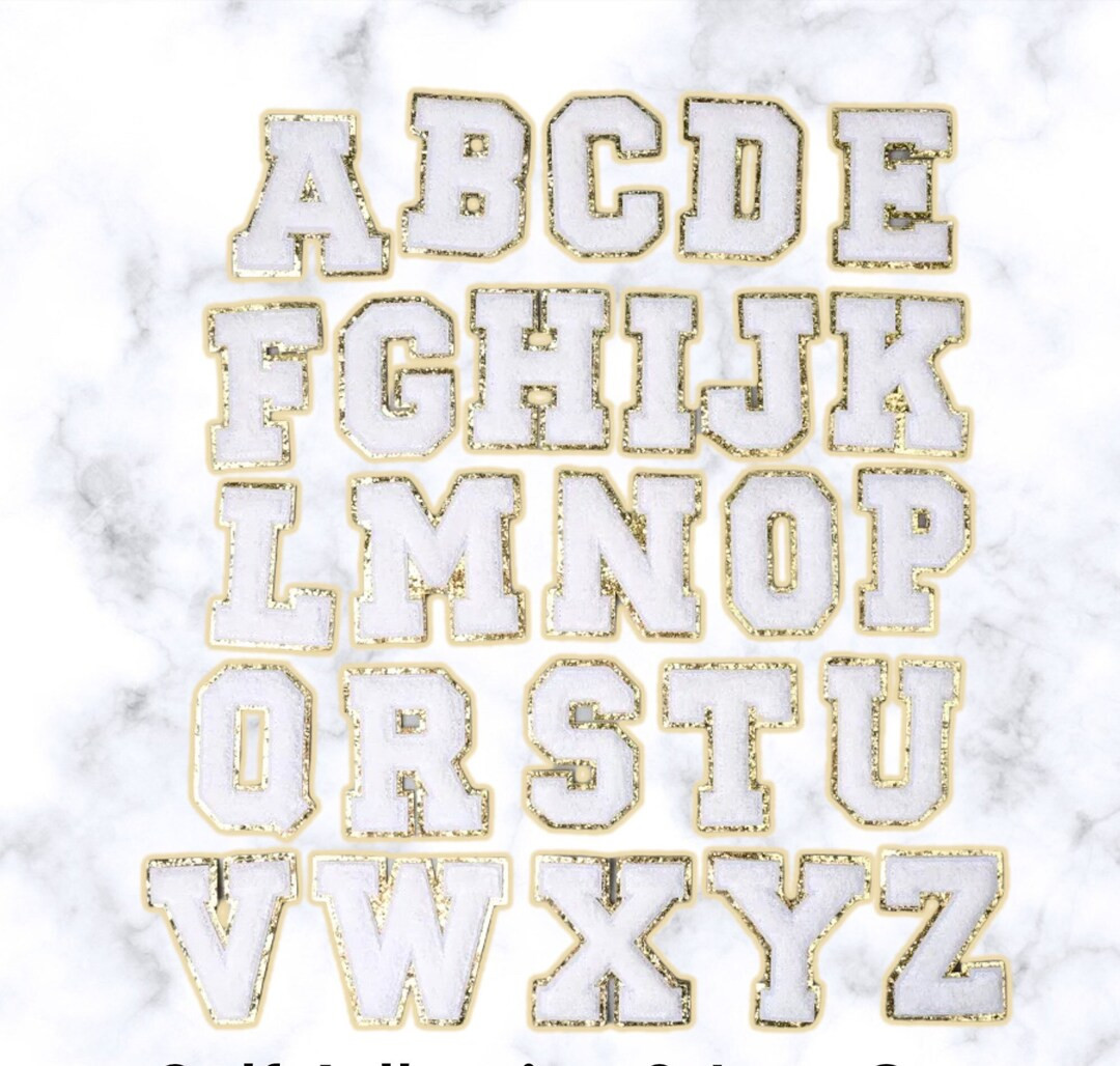 White Letter Patch Self Adhesive Chenille Alphabet Diy Gold Glitter Trim Varsity Letter Perfect f... | Etsy (US)