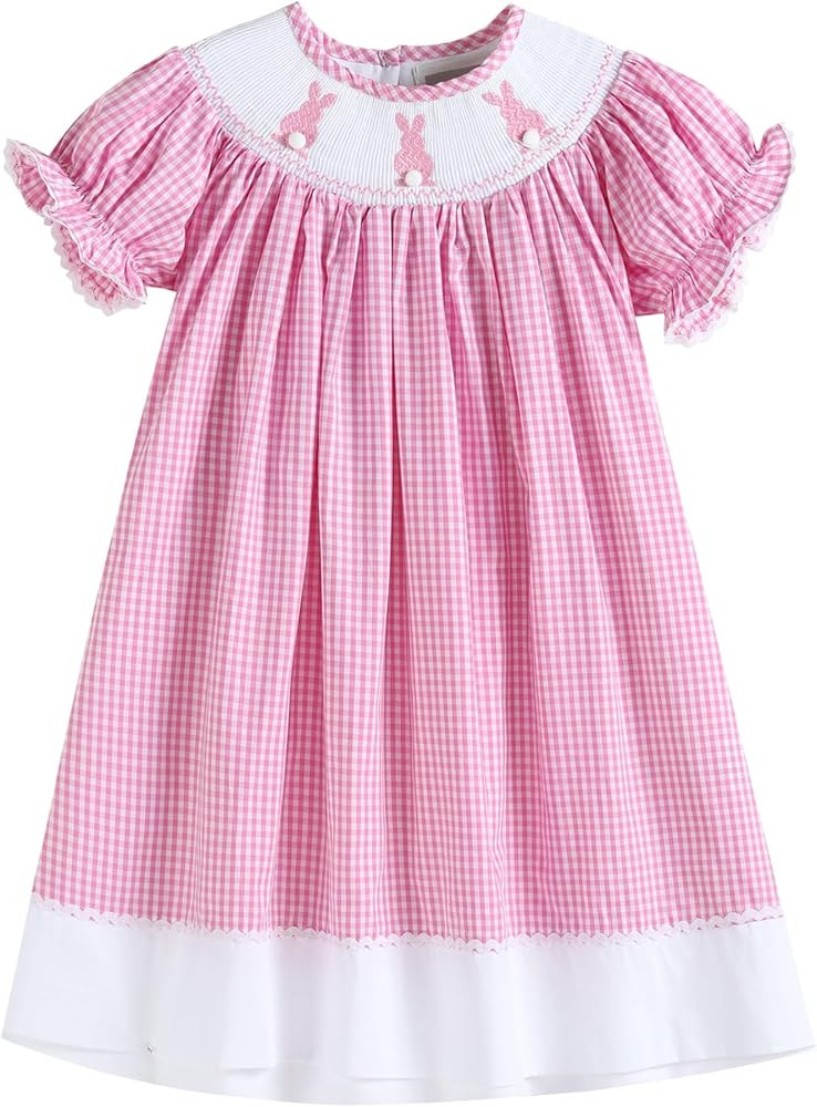 Lil cactus Baby and Girls Smocked Easter Bunny Bishop Dress | Amazon (US)