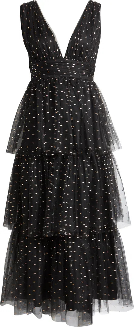 Metallic Tiered Tulle Midi Cocktail Dress | Nordstrom