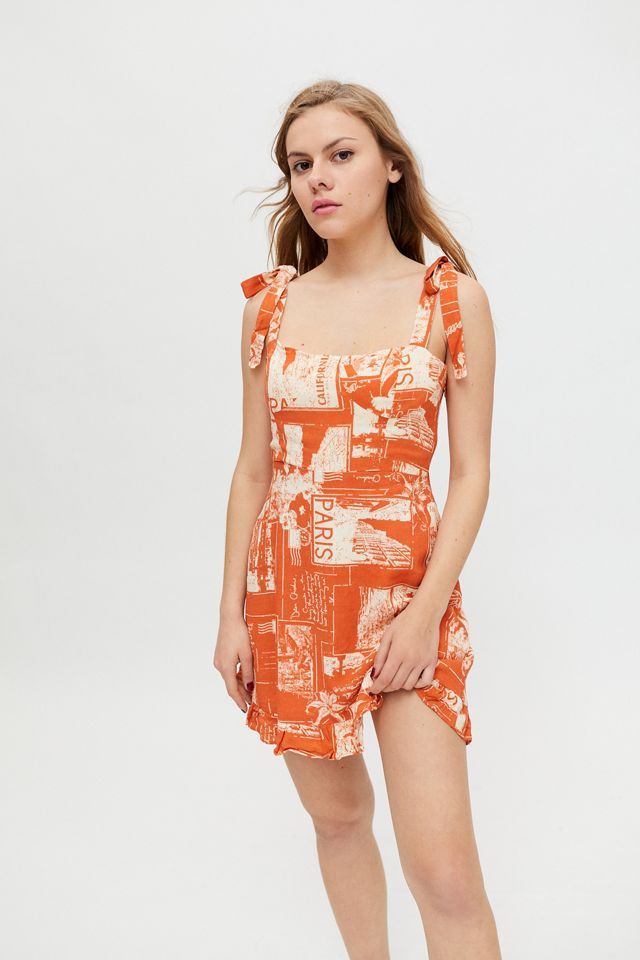 UO Jolene Linen Tie-Shoulder Mini Dress | Urban Outfitters (US and RoW)