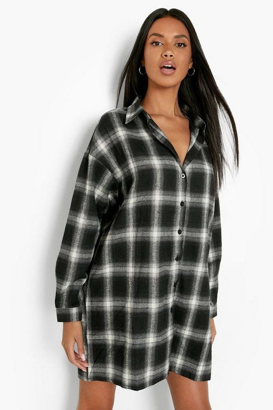 Flannel Shirt With Turtleneck Mini Dress | Boohoo.com (US & CA)