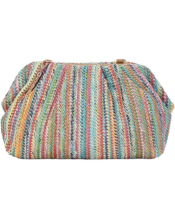 Huralona Women Straw Woven Clutch Purse Pleated Handbag for Summer Beach Vacation Straw Shoulder ... | Amazon (US)
