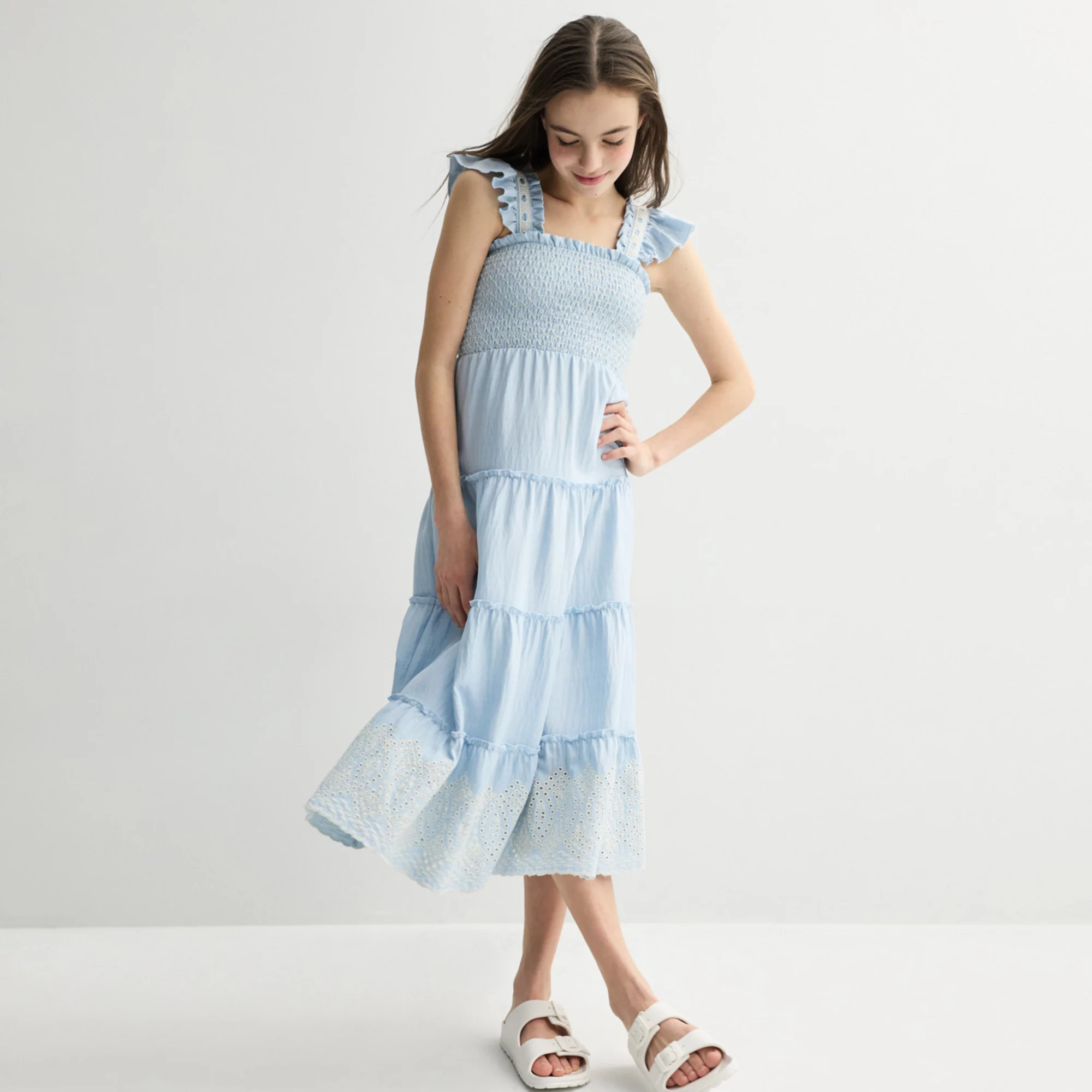 Girls 7-16 IZ Byer Ruffle Sleeve Smocked Tiered Maxi Dress | Kohl's