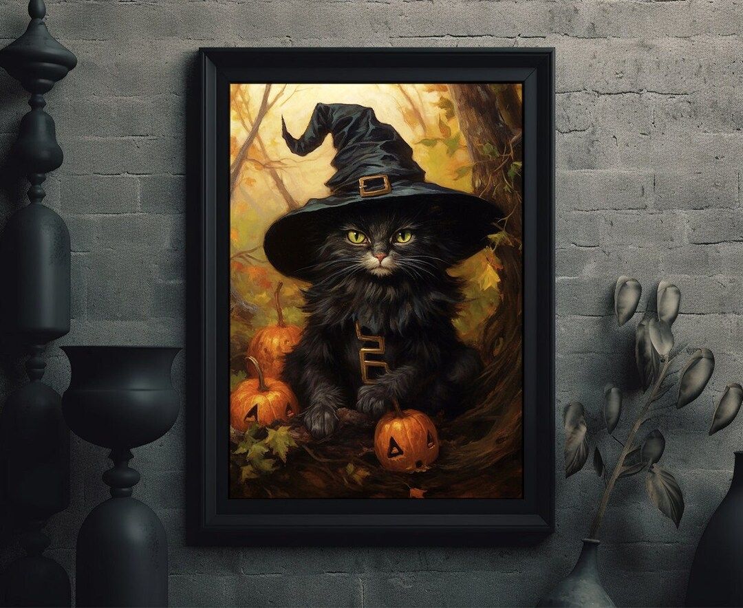 Black Cat Witch Woods Witch Feline Art Witchy Vintage - Etsy | Etsy (US)