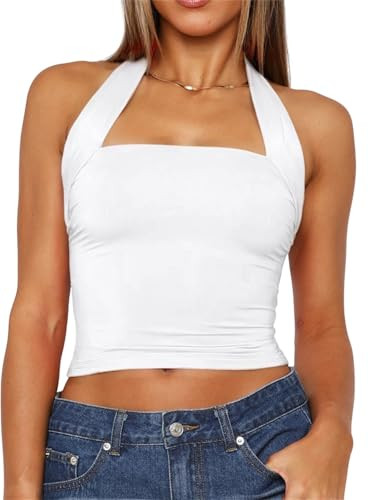 ForeFair Women Halter Neck Backless Crop Top Sexy Y2K Sleeveless Tank Top Open Back Slim Fit Tops | Amazon (US)