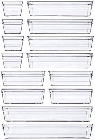 14 PCS Clear Plastic Drawer Organizer Tray for Makeup, Kitchen Utensils, Jewelries and Gadgets | Amazon (US)