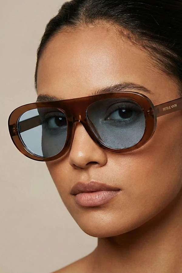 Fifth & Ninth Oceane Aviator Polarized Sunglasses in Brown/Blue at Urban Outfitters | Urban Outfitters (US and RoW)