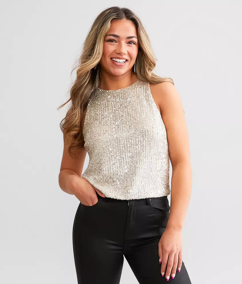 Sequin High Neck Cropped Tank | Buckle