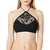 Jessica Simpson Women's Flower Power Crochet Halter High Neck Bikini Top, Black, L | Amazon (US)