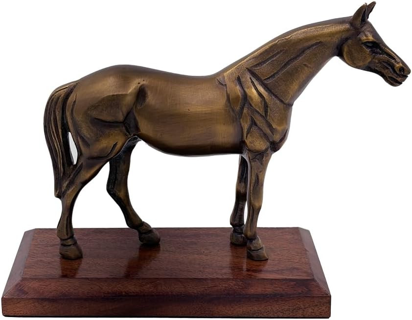 Schooner Bay Co. Antiqued Brass Horse Statue Figurine on Wood Stand Antique Vintage Style | Amazon (US)
