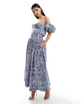 Abercrombie & Fitch co-ord blue tile print maxi set | ASOS (Global)