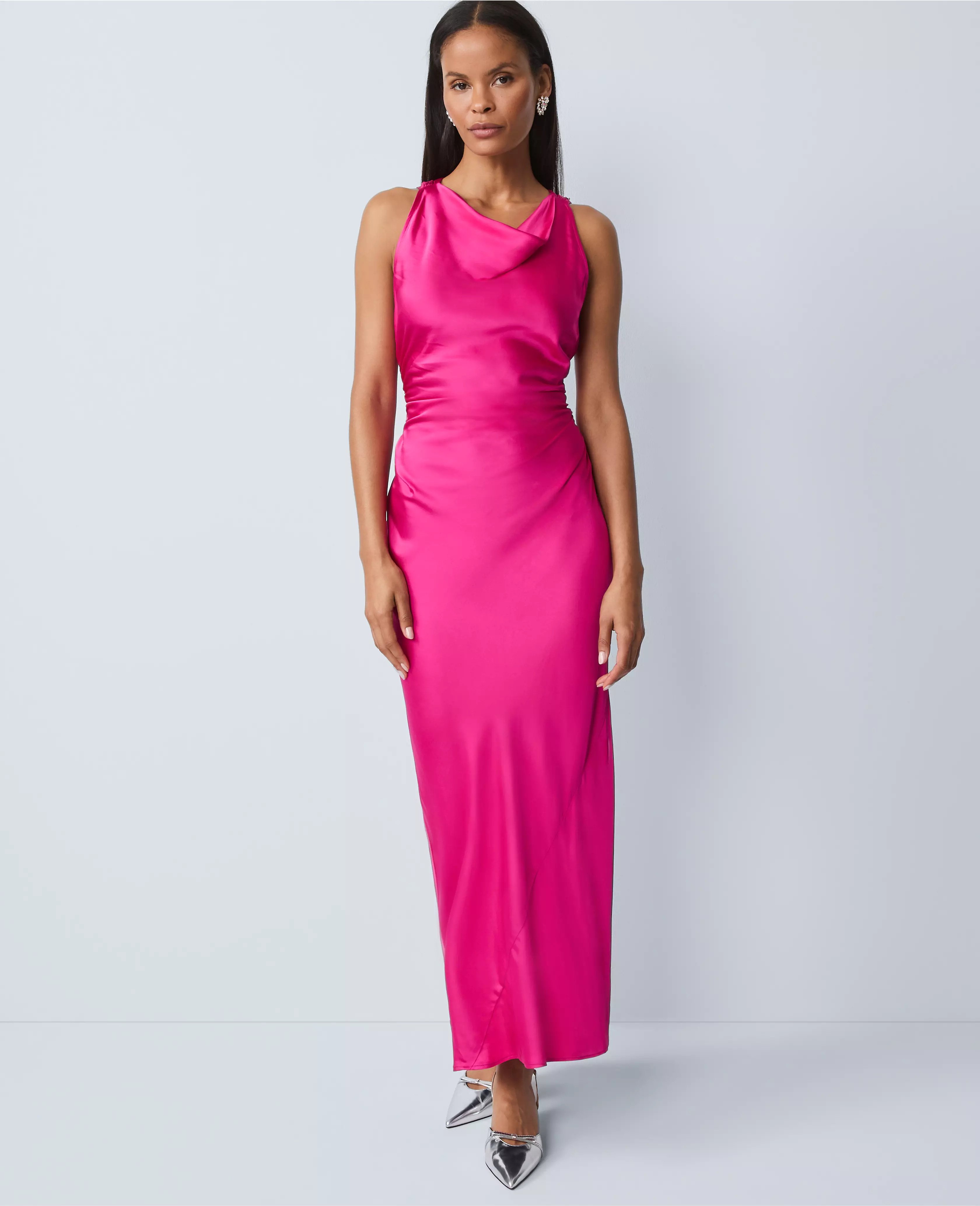 Halter Bias Satin Maxi Dress | Ann Taylor