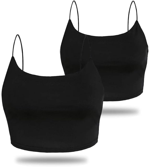 Amilia Women's Basic Solid Cami Spaghetti Double Layer Crop Tank Top | Amazon (CA)
