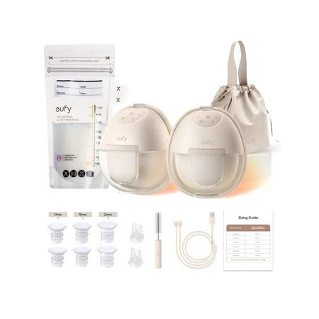 eufy Heated Wearable Breast Pump S1 with Milk Storage Bag (120 Pieces), Electric Hands-Free with Industry-Leading HeatFlow Tech, Hospital-Grade Suction, App-Control, in-Bra Use | Walmart (US)