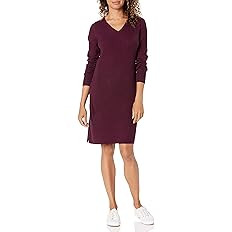 Amazon Essentials Women's Soft Ribbed Long-Sleeve V-Neck Knee Length Classic-Fit Sweater Dress | Amazon (US)